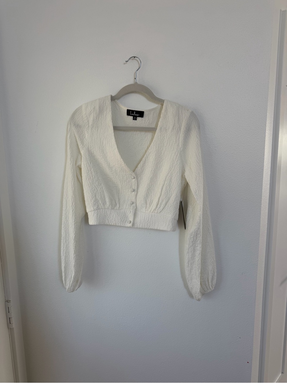 Lulu's Ivory Textured V-Neck Button Crop Top
